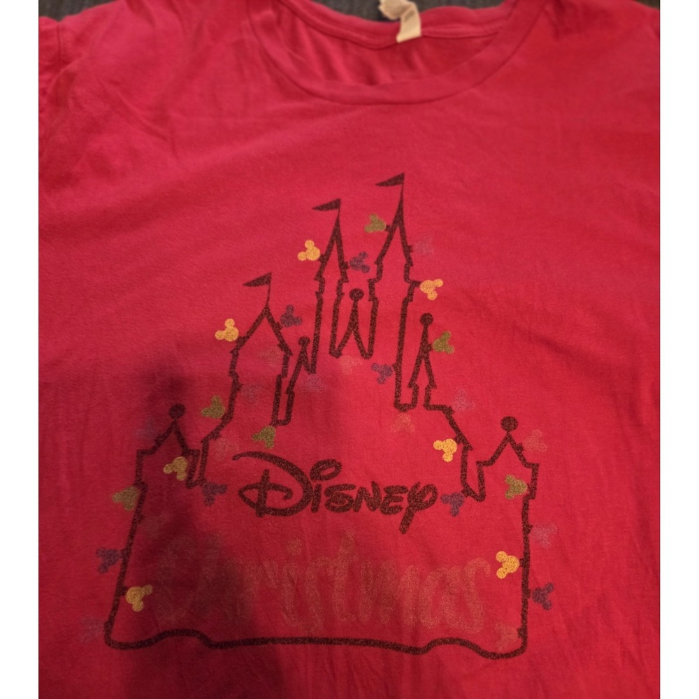 Disney Christmas Shirt Women 2XL Red Custom Made Princess Castle‎ Disney World